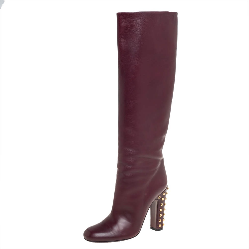 Gucci Women's Leather Knee High Studded Jacquelyne Boots